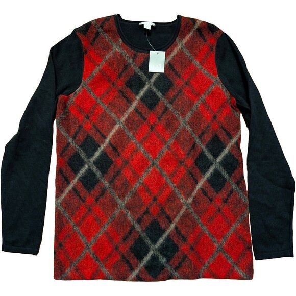 J. Jill Sweaters - NWT J. Jill Crew Neck Sweater Women's Small Red Black Argyle Plaid Pullover